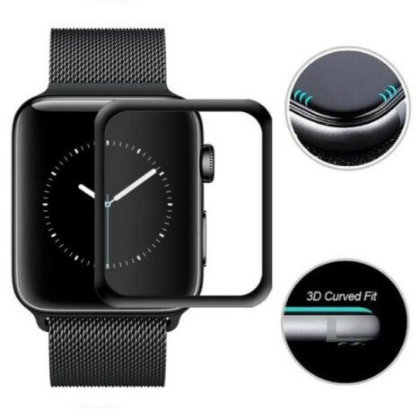 Folie de protectie iUni pentru Smartwatch Apple Watch 42mm 3D Tempered Glass Negru